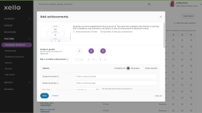 Educator account on the Completion Standards page. The Add achievements for Xello 3-5 modal is open and is being configured for grades 4 and 5